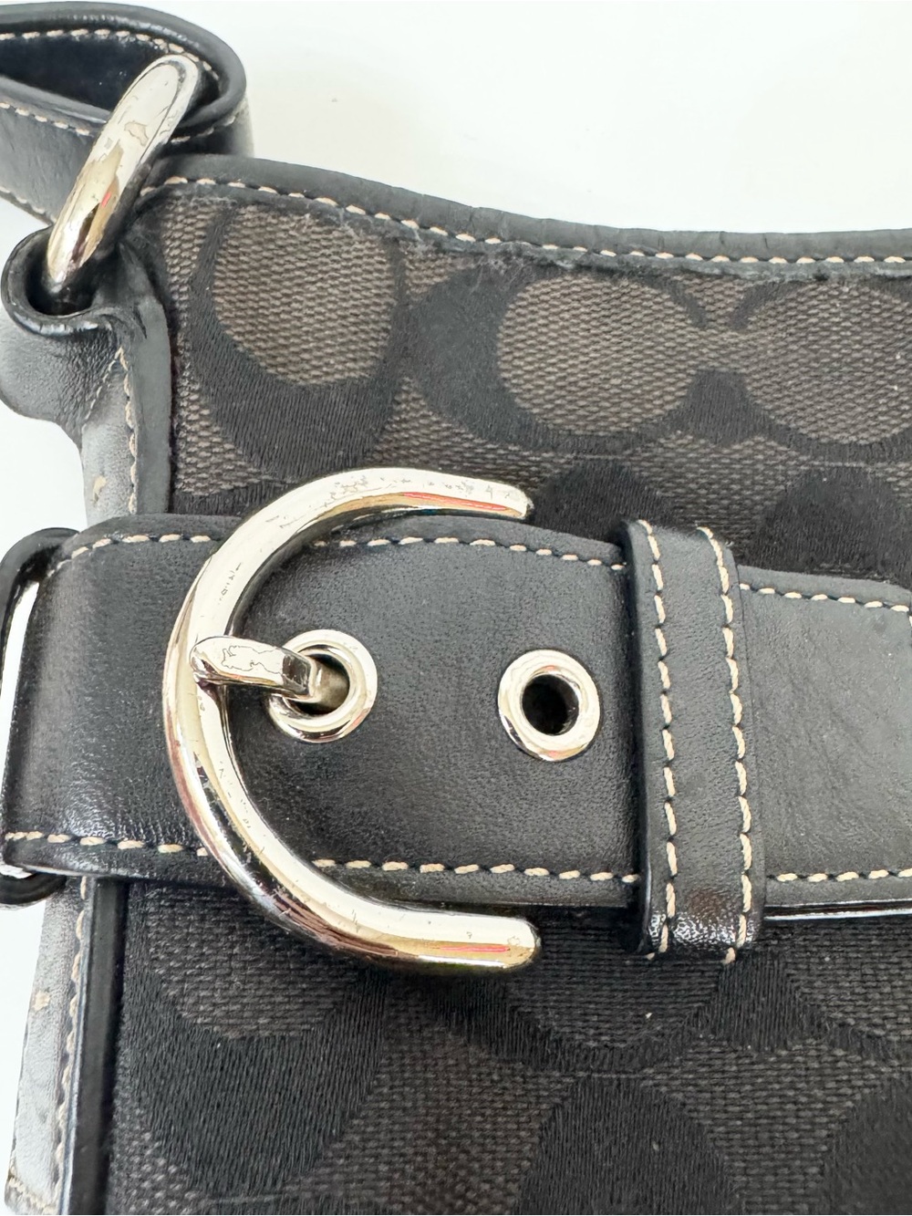 Vintage Coach Soho Signature Slim Jacquard Duffle Hobo Shoulder Bag Black #3577 - Picture 14 of 16